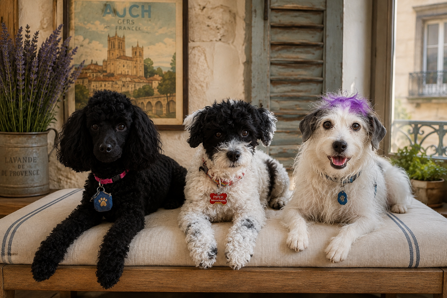 Three happy dogs in France